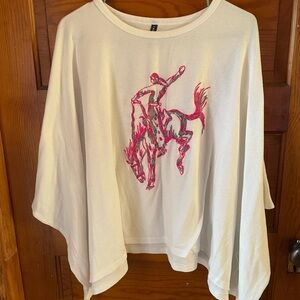 White Sleeveless Top with Pink Embroidered Horse.  Oversized box shirt.